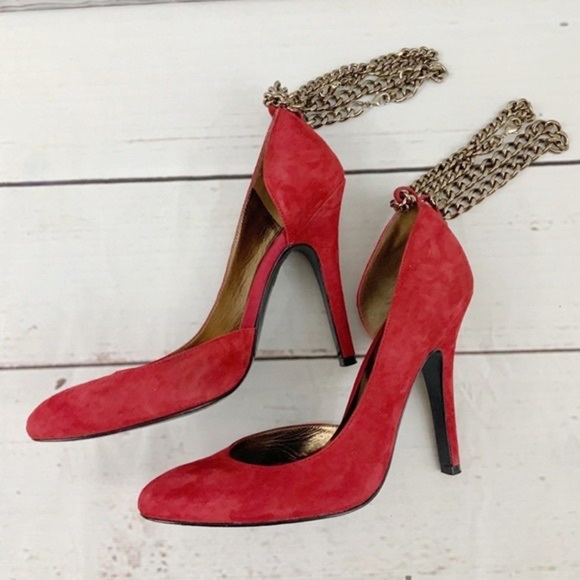 Guess by Marciano Cora Redsuede Heel With Removable Chains Size 5.5 - Picture 1 of 9